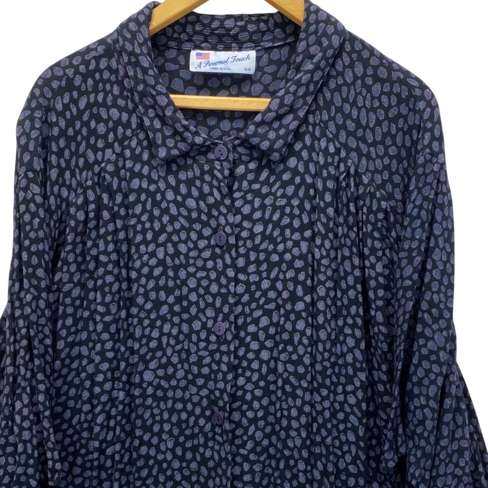 A Personal Touch Womens 6X Black Gray Abstract Pebble Rayon‎ Button Down Shirt